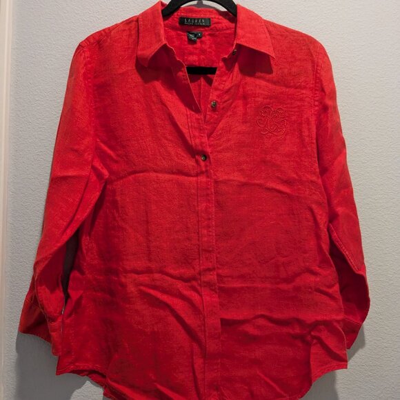 Vintage Lauren - Ralph Lauren - Red Collared Linen Shirt - Medium - Picture 1 of 7